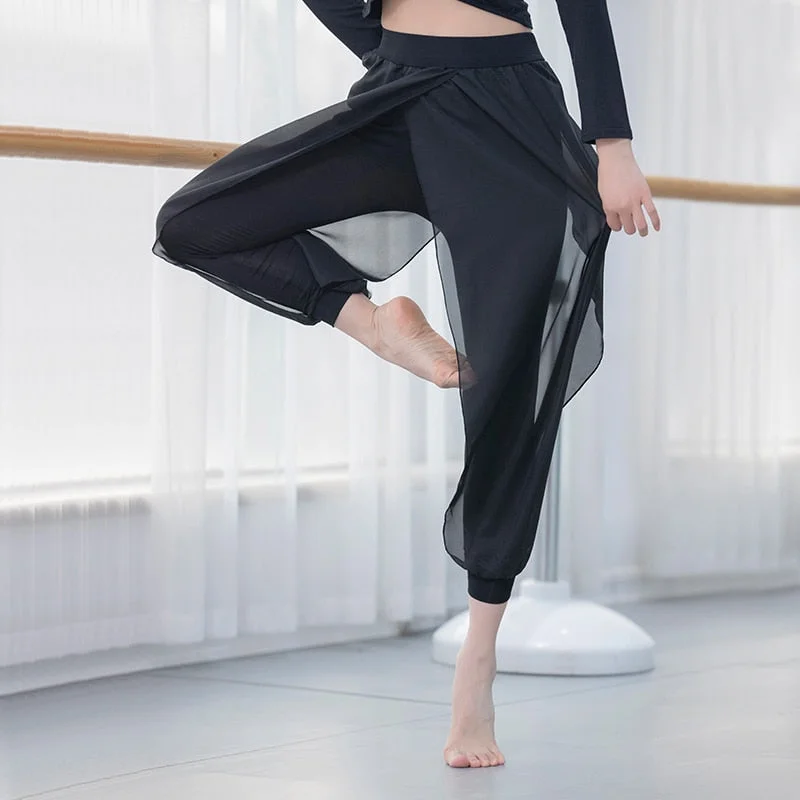Modern Dance Practice Pants Dance Pants Female Adult Chiffon Slimming Yoga Pants Latin Dance Pants Square Dance Costume Slim Fit Casual Pants