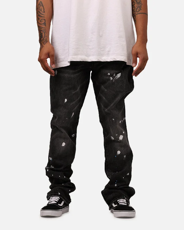 MNML B679 Worn In Painted Pants Washed Black Soft Cotton Pants