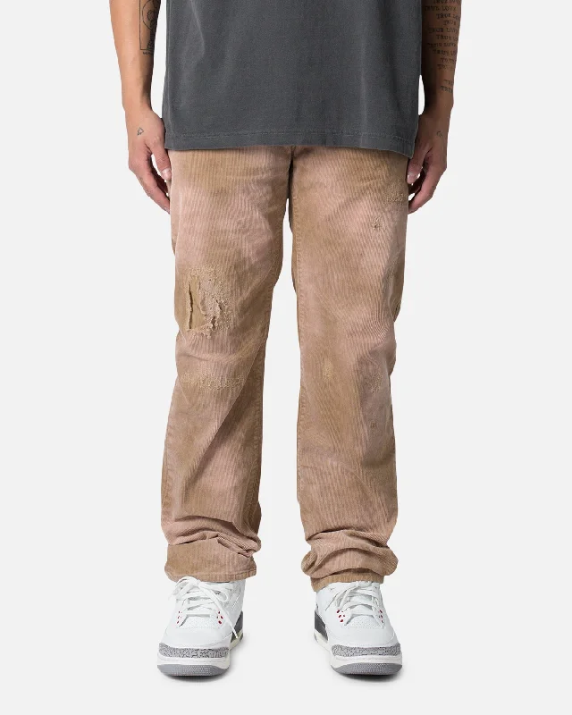 MNML V648 Repaired Corduroy Denim Pants Tan Trendy High-Waist Trousers
