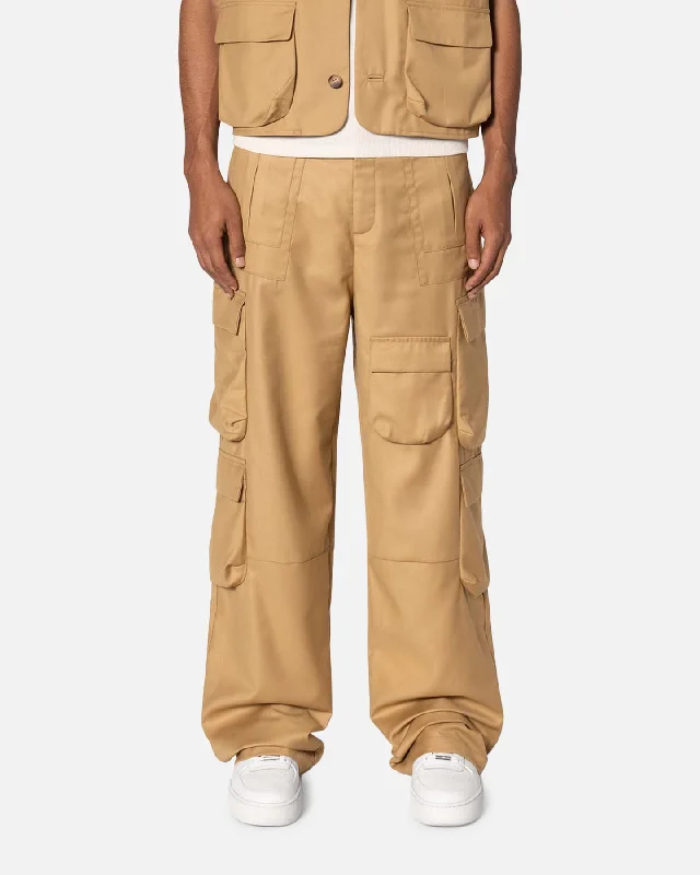 MNML Bounded Gabardine Pants Tan Trendy High-Waist Trousers