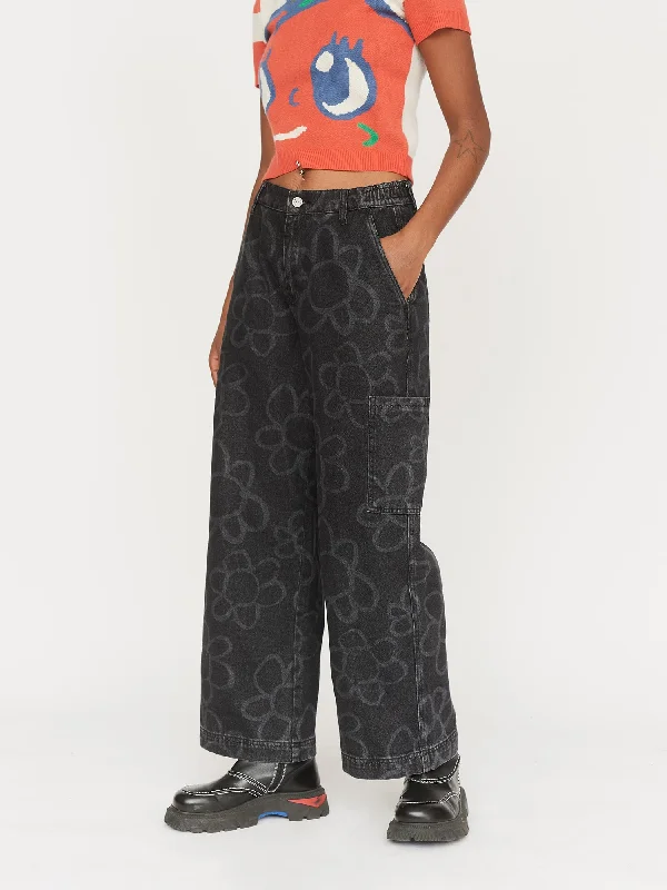 Flower Scribble Pants Stylish Slim Trousers