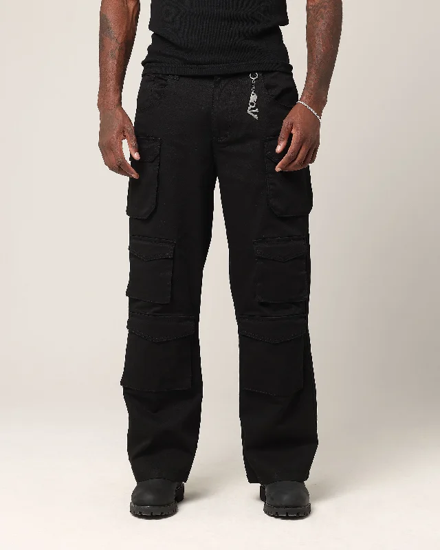 Saint Morta Baggy Cargo Pants Black Classic Bootcut Trousers