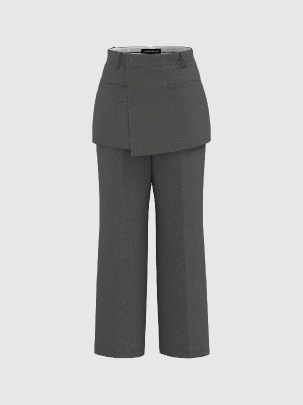 2 In 1 Wide-Leg Pants Cozy Full-Length Pants