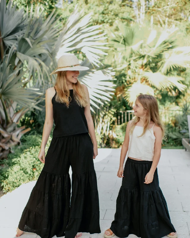 Women's Bella Maxi Pants (black soft linen) Cozy Maternity Pants
