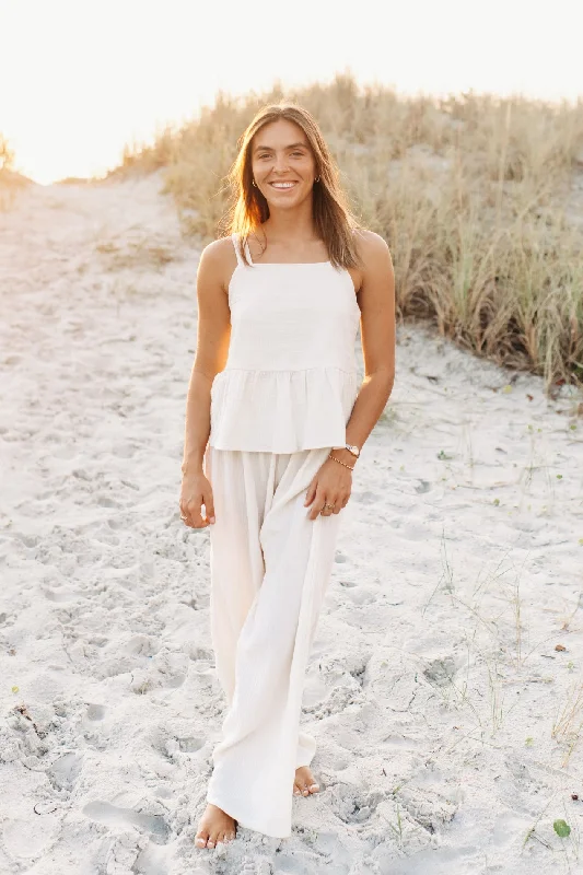 Women's Sadie Pants (light ivory muslin) Stylish Elastic Waist Pants