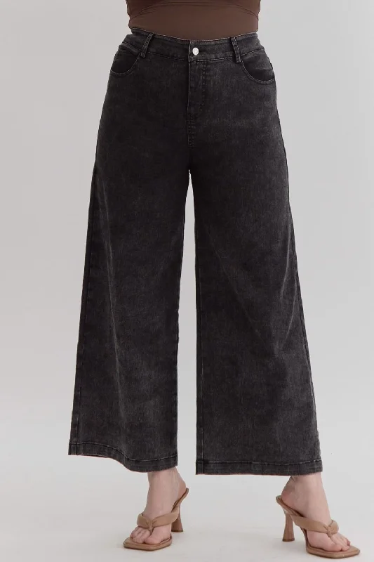 Don't Let Me Go Wide Leg Pant-Black Casual Sweatpants Style