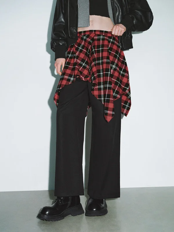 2 In 1 Plaid Wide-Leg Pants Classic Pleated Pants