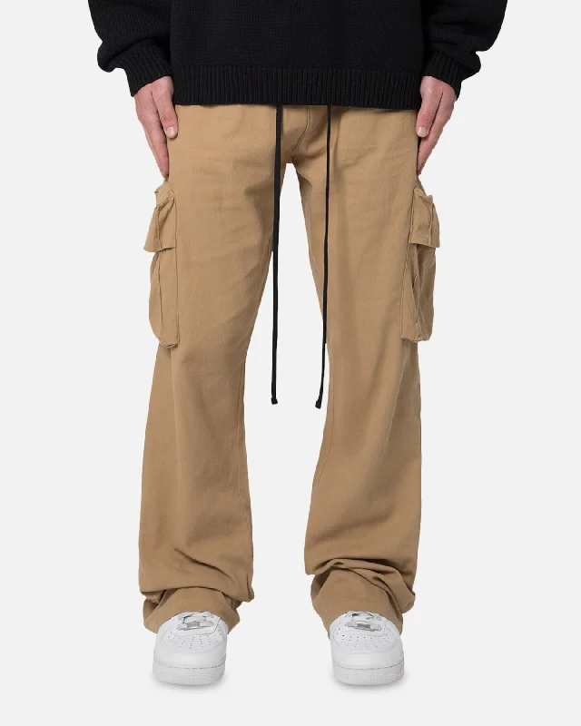 MNML Drawcord Flare Cargo Pants Khaki Relaxed Casual Leggings