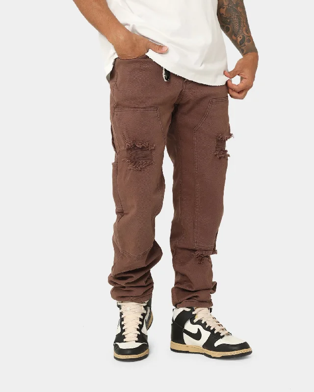 404 Distressed Carpenter Pants Brown Comfortable Maternity Pants