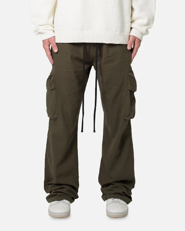 MNML Drawcord Flare Cargo Pants Olive Comfortable Denim Leggings