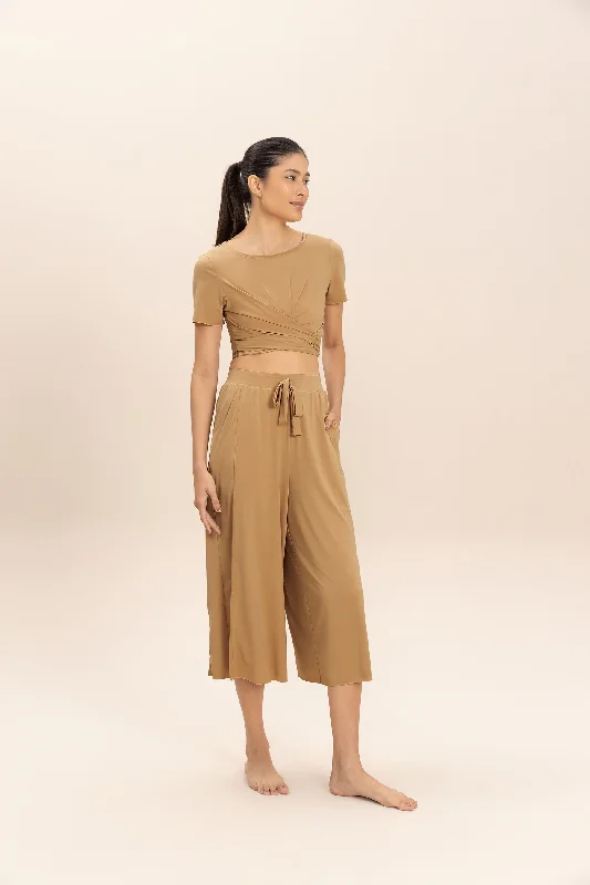 Tie Wide Capri Pants Comfortable Denim Trousers