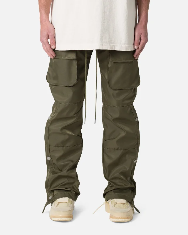 MNML Snap Front Cargo Pants Olive Lightweight Linen Pants