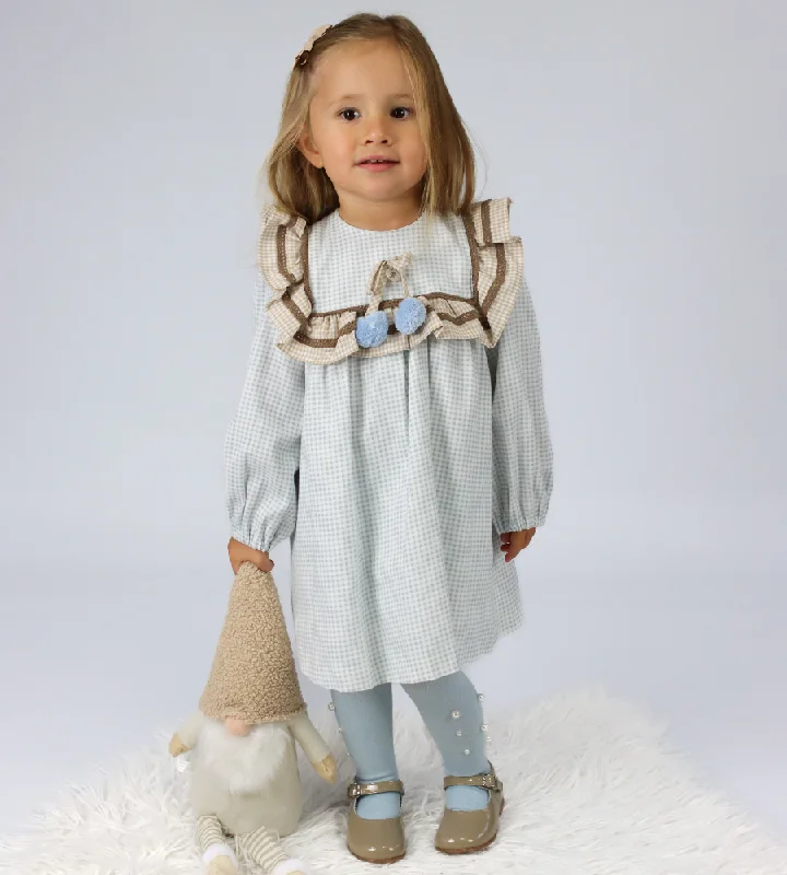 New In Foque Girls Blue Check Dress
