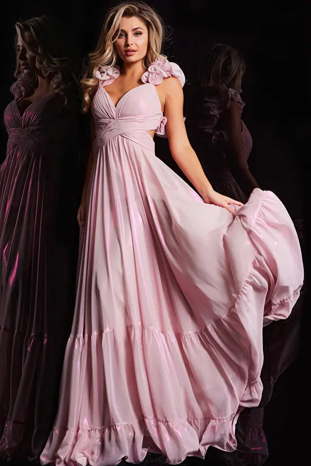 Jovani 26248 Long prom Dress V Neckline Empire Waist Pleated Ruffle Ruched Formal Pageant Gown Jovani 26248 Long prom Dress V Neckline Empire Waist Pleated Ruffle Ruched Formal Pageant Gown