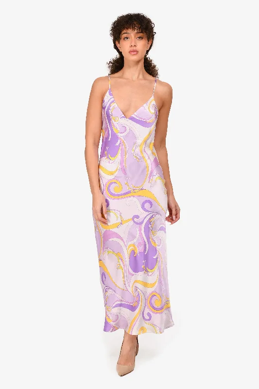 L'agence Purple/Yellow Printed 'Seridie' Silk Slip Dress Size 6
