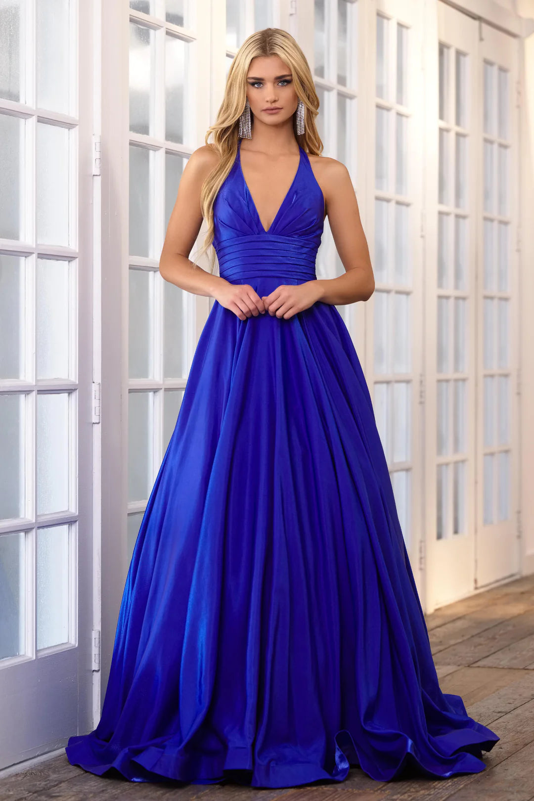 Ava Presley 39562 Long Prom Dress A-Line Pleated Bodice V Neckline Open Back Formal Pageant Gown Ava Presley 39562 Long Prom Dress A-Line Pleated Bodice V Neckline Open Back Formal Pageant Gown