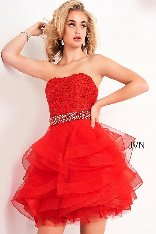 Jovani 3099 strapless lace short cocktail dress fit and flare Tulle Ruffle homecoming dress Jovani 3099 strapless lace short cocktail dress fit and flare Tulle Ruffle homecoming dress