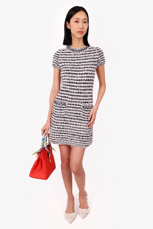 Pre-Loved Chanel™ White/Black Acetate Chain Tweed Dress Size 36