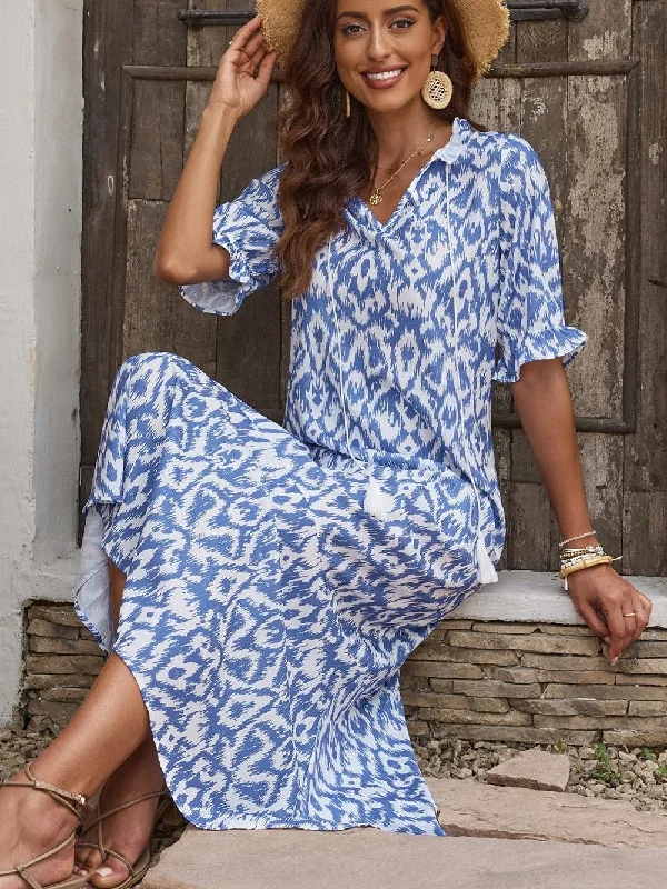 Blue and White Patterned Dress