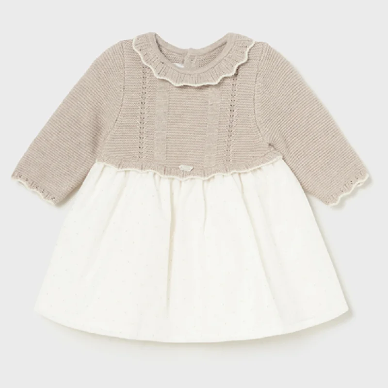 New In Mayoral Girls Beige & Cream Dress
