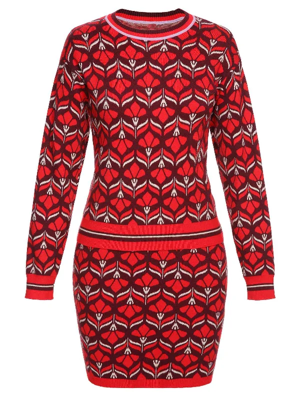Red 1960s Christmas Jacquard Dress