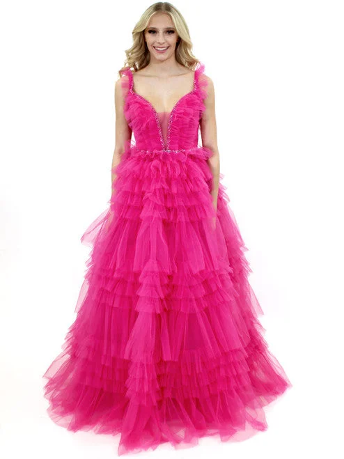 Marc Defang 8092 Long Layer Ruffle V Neck Prom Dress Pageant Ball Gown Crystal V Neck Tulle Marc Defang 8092 Long Layer Ruffle V Neck Prom Dress Pageant Ball Gown Crystal V Neck Tulle