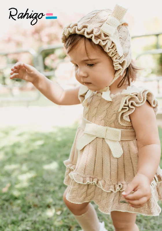 New In Rahigo Baby Girls Camel & Cream Dress - Pre Order