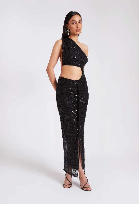 Asymmetric Cut-Out Sequin Dress - Panther