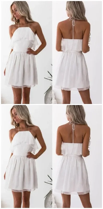 A-Line Halter Printed White Chiffon Homecoming Dress   cg14153
