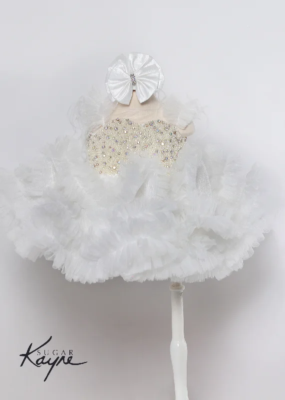 Sugar Kayne C217 Short Pleated Ruffle Cupcake Pageant Dress AB Crystal Pearl Bodice Corset