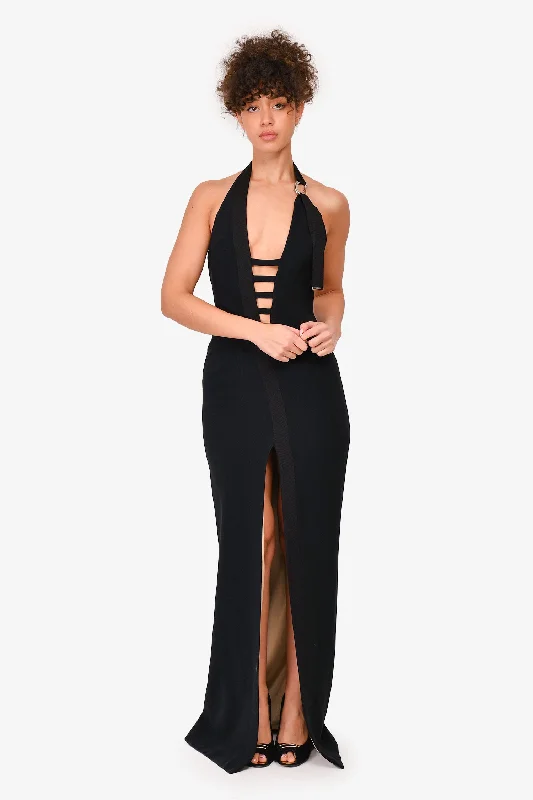 Mugler Black Cutout Halter Dress Size 40