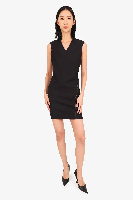 Helmut Lang Black Wrap Angle Zipper Moto Stretch Sheath Dress Size S