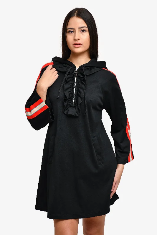 Gucci Black Ruffle & Trim Detailed Hooded Dress Size M