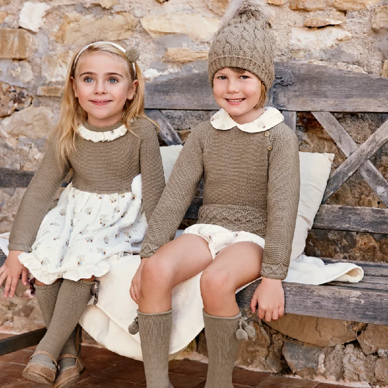 New In Juliana Beige Half Knit Dress