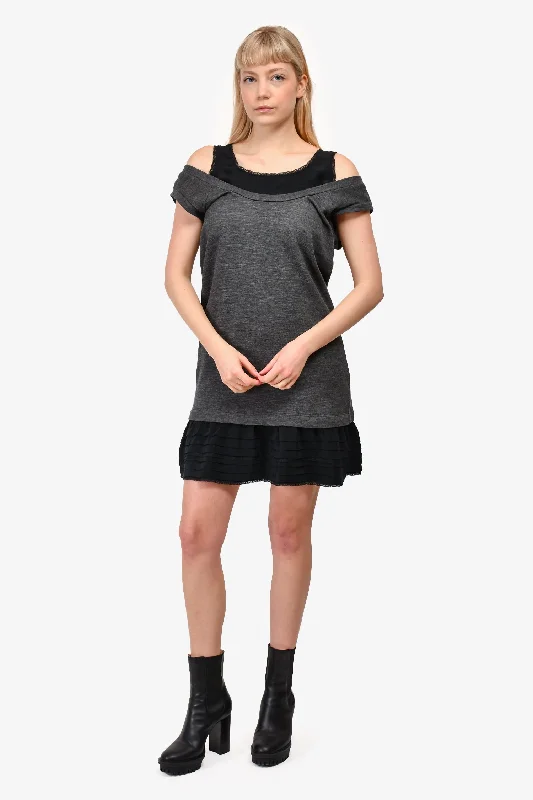 Miu Miu Black/Grey Sleeveless Lace Trim Dress Size S