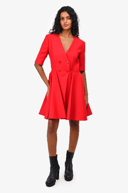 Christian Dior Red Wool Double Breated Dress Size 4 US