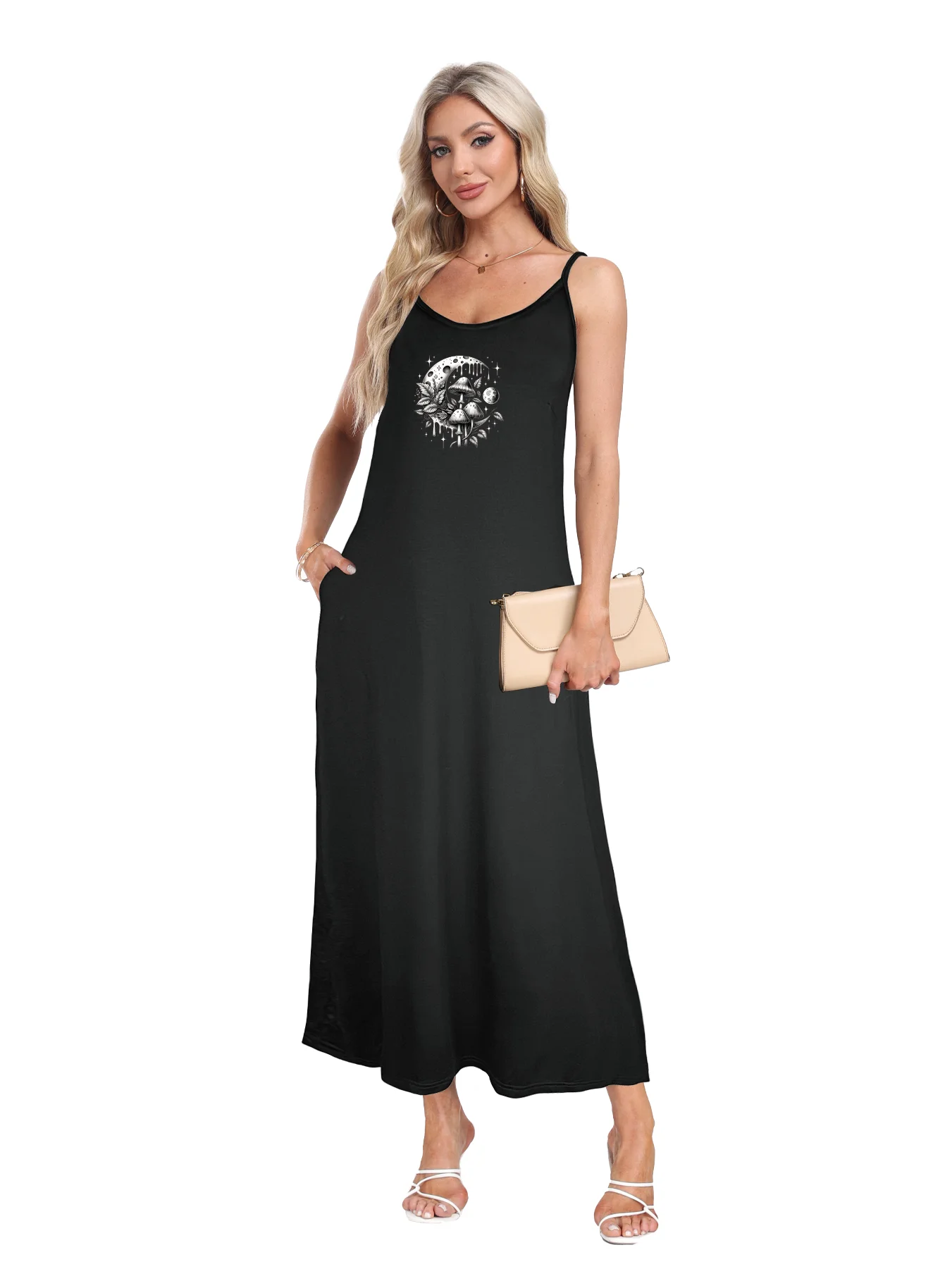 Captivating Mushrooms And Moon Graphic Print Spaghetti Strap Dress Casual Sleeveless Cami Dress Women's Clothing Captivating Mushrooms And Moon Graphic Print Spaghetti Strap Dress Casual Sleeveless Cami Dress Women's Clothing