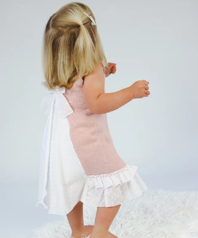 Artesania Granlei  Pale Blush Fine Knit Dress with Bow