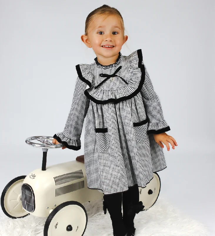 New In Foque Girls Black Check Dress