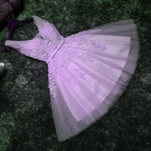 elegant homecoming dress Lavender Lace Appliques Tulle Plunge V Sleeveless Knee Length A-Line Wedding Guest Dress cg19000 elegant homecoming dress Lavender Lace Appliques Tulle Plunge V Sleeveless Knee Length A-Line Wedding Guest Dress cg19000