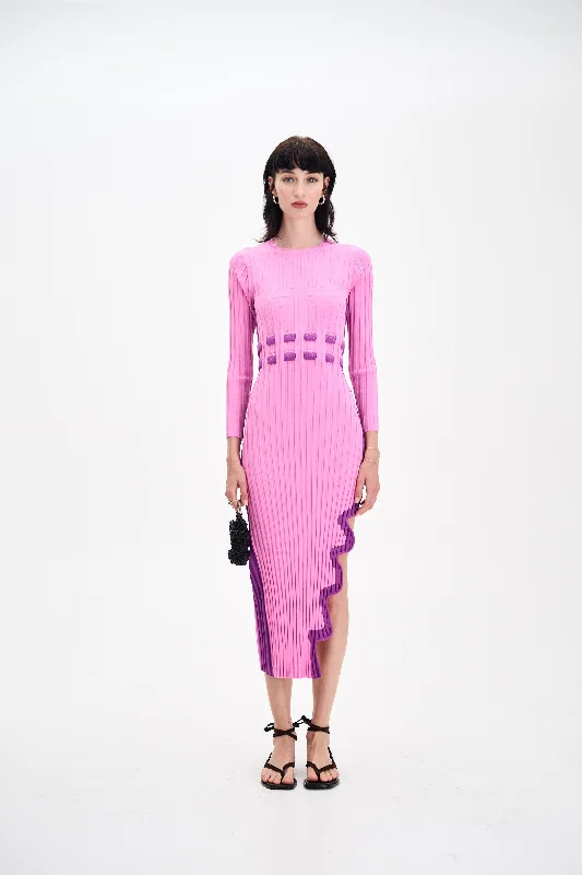 ASTER LONG SLEEVE PLEATED DRESS