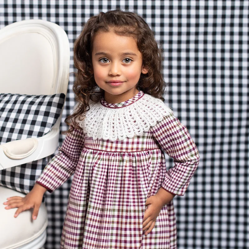 New In Foque Girls Burgundy Check Dress