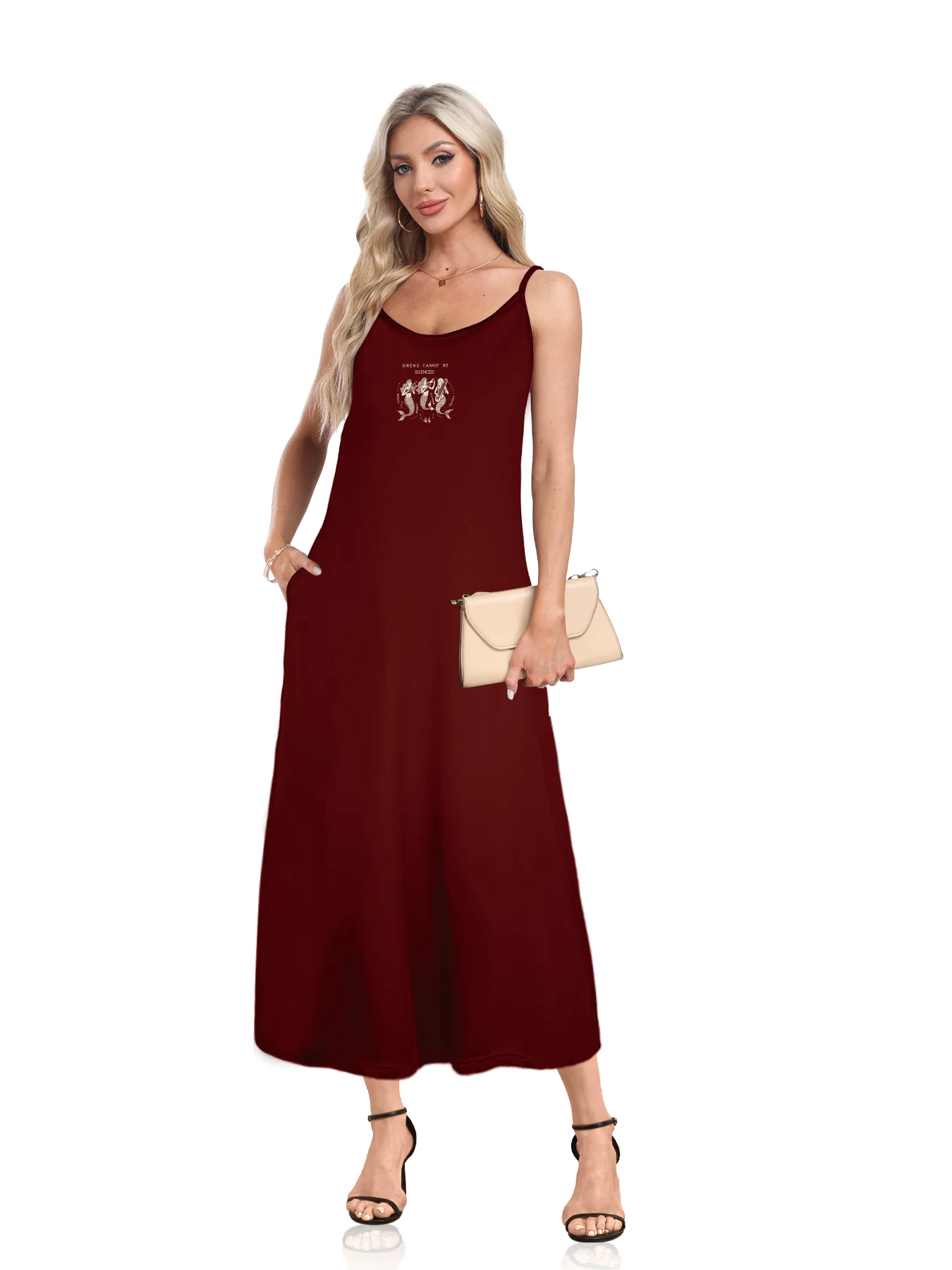 Enchanting Sirens Graphic With Powerful Message Print Spaghetti Strap Dress Casual Sleeveless Cami Dress Women's Clothing