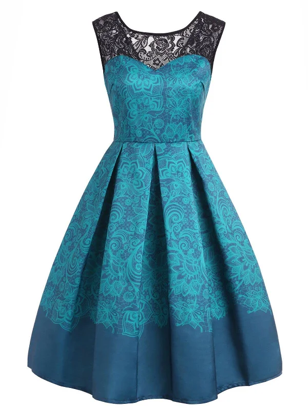 [US Warehouse] 1950s Lace Floral Print Swing Dress
