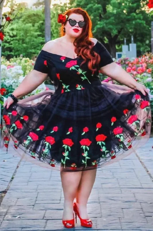 Short Homecoming Dress plus size off the shoulder black and rose floral embroidered cg19214 Short Homecoming Dress plus size off the shoulder black and rose floral embroidered cg19214