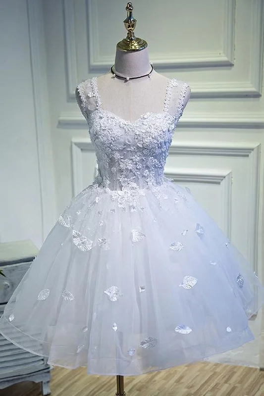Simple Sweetheart White Lace up Beads Lace Appliques Tulle Straps Homecoming Dresses cg21485 Simple Sweetheart White Lace up Beads Lace Appliques Tulle Straps Homecoming Dresses cg21485