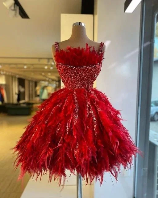 Fashion Red Feather Sequined Cocktail Dresses Spaghetti Straps Short Party Gowns Luxurious Homecoming Dress 2021 cg19439 Fashion Red Feather Sequined Cocktail Dresses Spaghetti Straps Short Party Gowns Luxurious Homecoming Dress 2021 cg19439