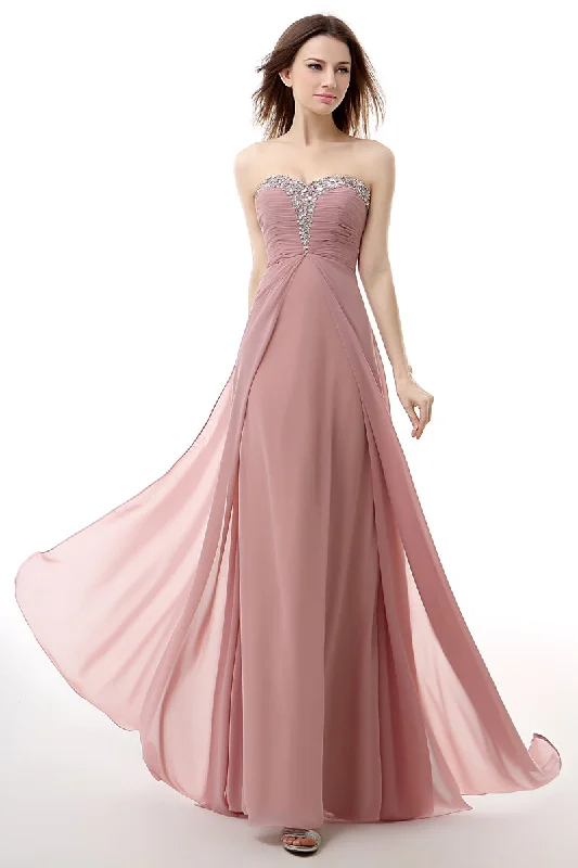 Dusty Pink A-Line Sweetheart Pleated Prom Dresses