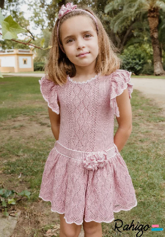 New In Rahigo Girls Drop Waist Dusky Pink Dress - Pre Order
