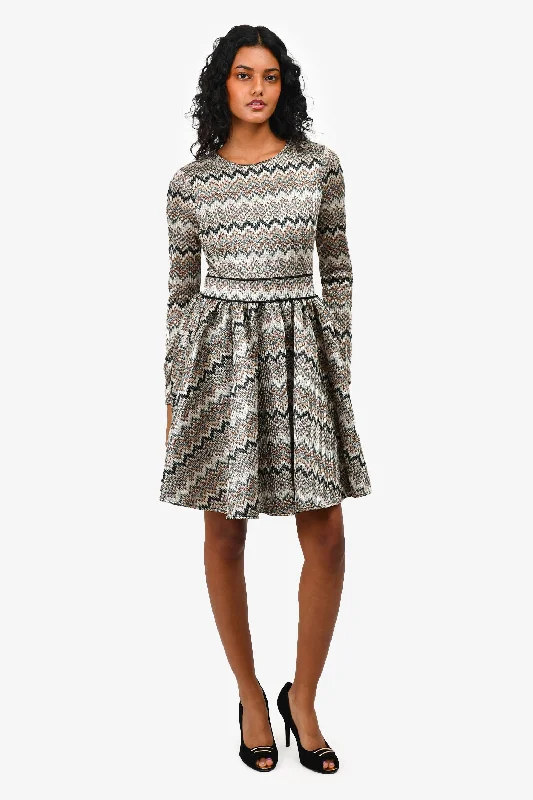 Maje Beige/Chevron Chevron Pattern Dress Size 1